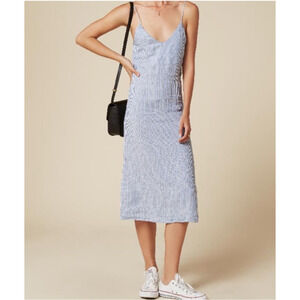 Reformation Sacha Linen Striped Midi Dress Blue White Size Small